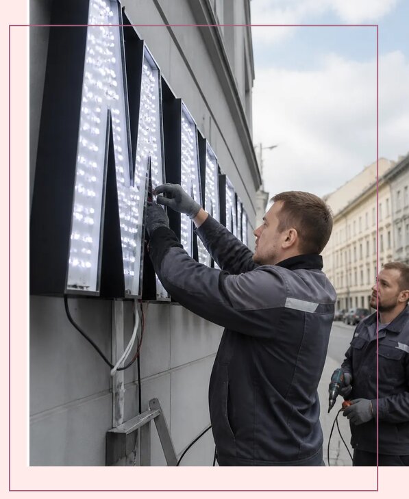 Изготовление и монтаж светодиодных LED вывесок в Боровичах